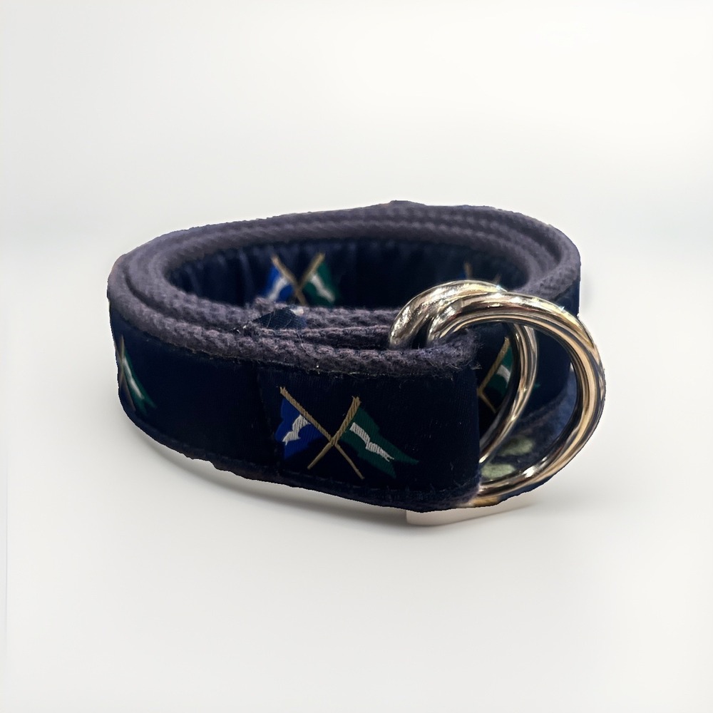 VTG YRI Marthas Vineyard Boathouse Golf Belt Mens Small Canvas  D-Ring USA Flags
